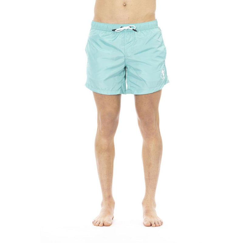 Bikkembergs Sleek Light Blue Swim Shorts with Front Men's Print