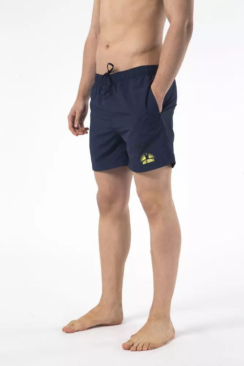 Just Cavalli Blue Drawstring Beach Shorts with Print Men's Detail