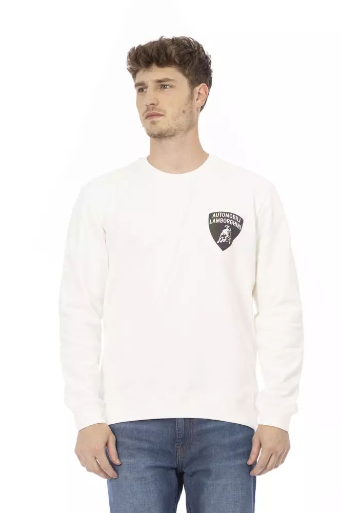 Automobili Lamborghini Sleek White Crewneck Shield Logo Men's Sweater
