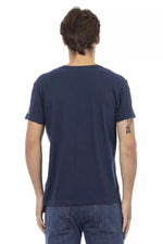 Trussardi Action Chic Blue V-Neck Tee with Bold Front Men's Print