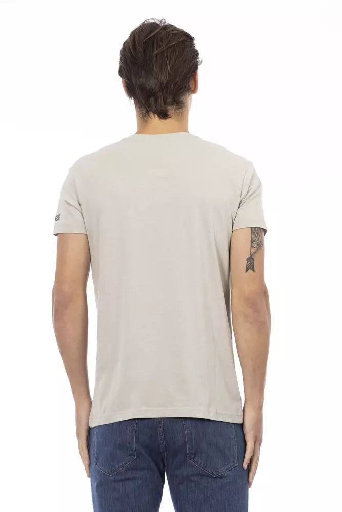 Trussardi Action Chic Beige V-Neck Tee With Front Men's Print