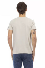 Trussardi Action Beige V-Neck Tee with Chic Front Men's Print