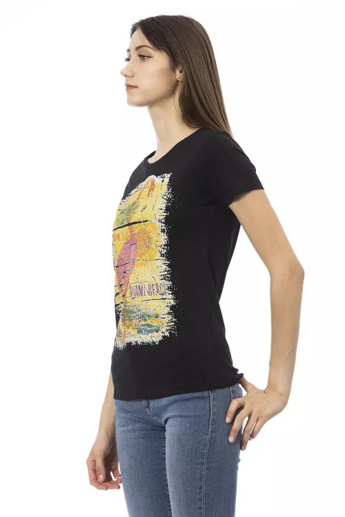 Trussardi Action Chic Black Round Neck Tee with Front Women's Print