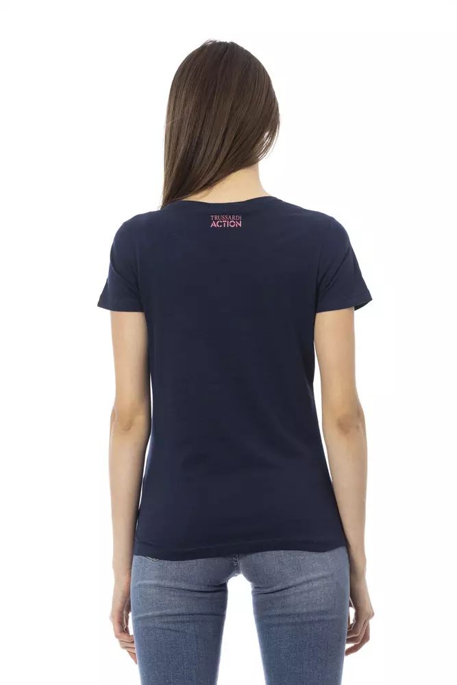 Trussardi Action Chic Blue Short Sleeve T-Shirt with Front Women's Print