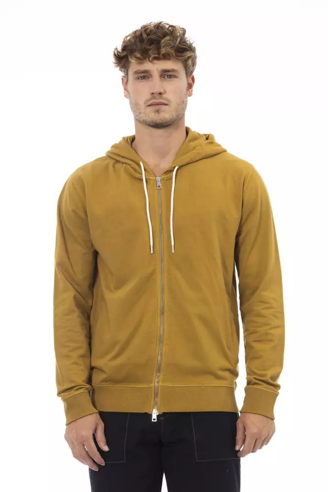 Alpha Studio Cotton Hooded Zip Sweatshirt in Men's Brown