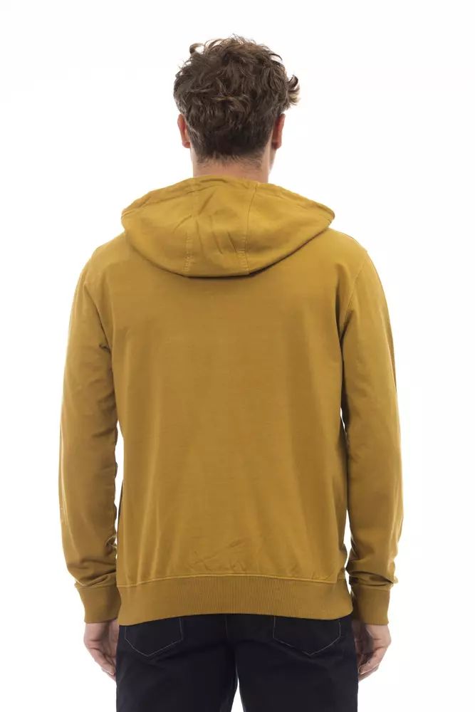 Alpha Studio Cotton Hooded Zip Sweatshirt in Men's Brown