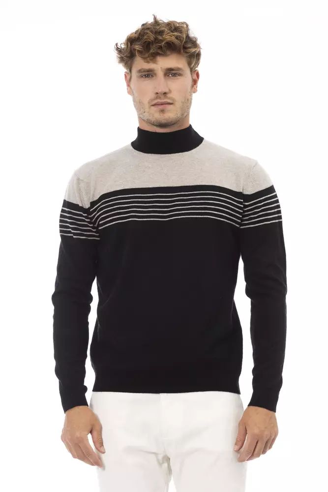 Alpha Studio Elegant Mock Neck Ribbed Men's Sweater