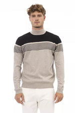 Alpha Studio Beige Mock Neck Luxury Men's Sweater