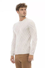 Alpha Studio Beige Merino Wool Crewneck Classic Men's Sweater