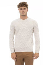 Alpha Studio Beige Merino Wool Crewneck Classic Men's Sweater