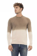 Alpha Studio Beige Crewneck Sweater with Ribbed Men's Details