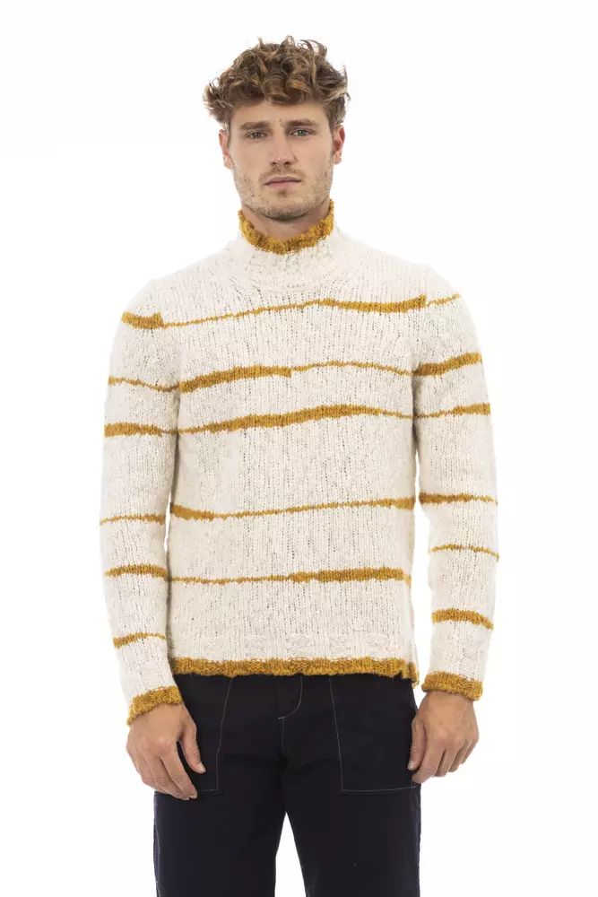 Alpha Studio Beige Mock Neck Cozy Knit Men's Sweater