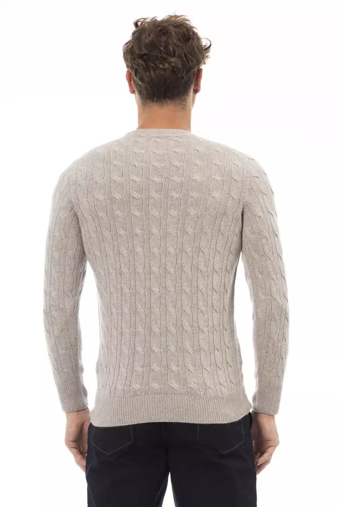 Alpha Studio Classic Beige Crewneck Luxury Men's Sweater