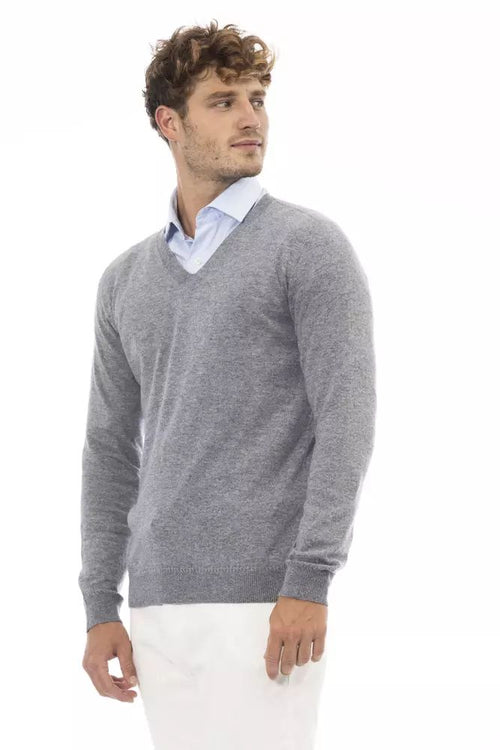 Alpha Studio Chic V-Neck Sweater in Subtle Men's Gray