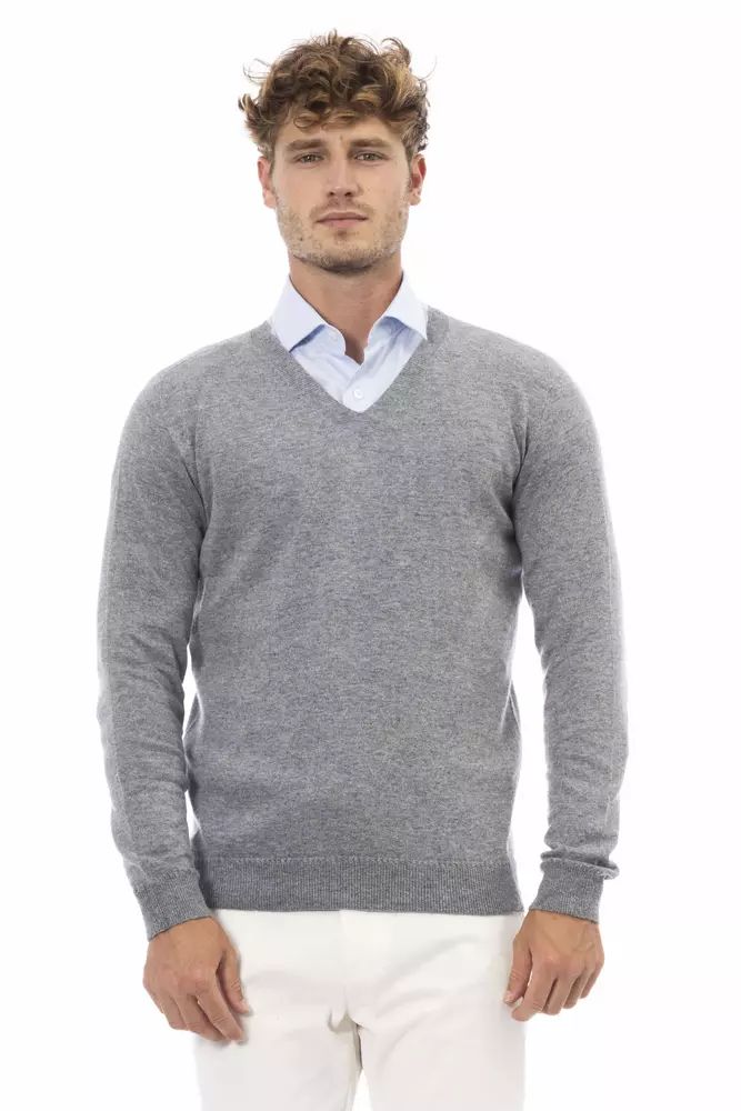 Alpha Studio Chic V-Neck Sweater in Subtle Men's Gray