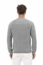 Alpha Studio Chic Gray Cotton-Cashmere Crewneck Men's Sweater