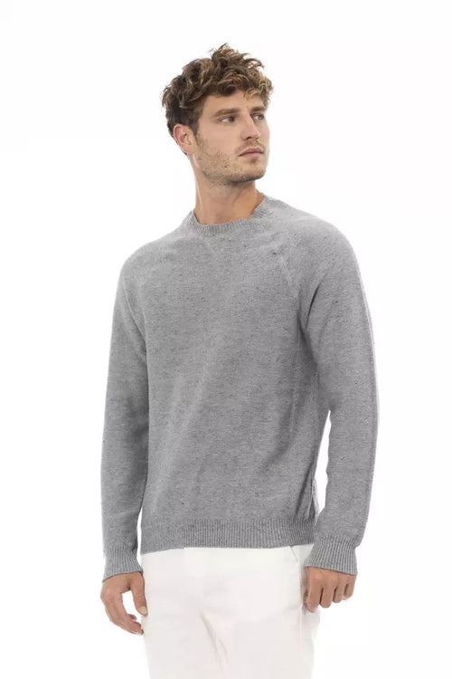 Alpha Studio Chic Gray Cotton-Cashmere Crewneck Men's Sweater
