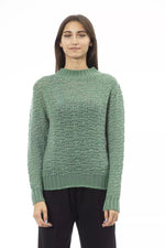 Alpha Studio Chic Mock Neck Green Sweater for Women's Her