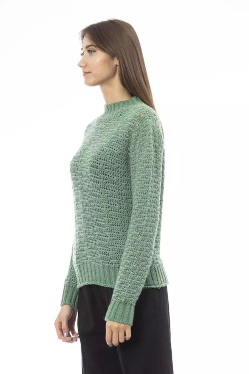 Alpha Studio Chic Mock Neck Green Sweater for Women's Her