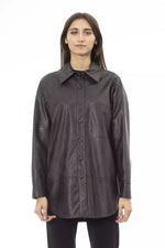 Alpha Studio Chic Brown Leatherette Shirt with Pocket Women's Detail