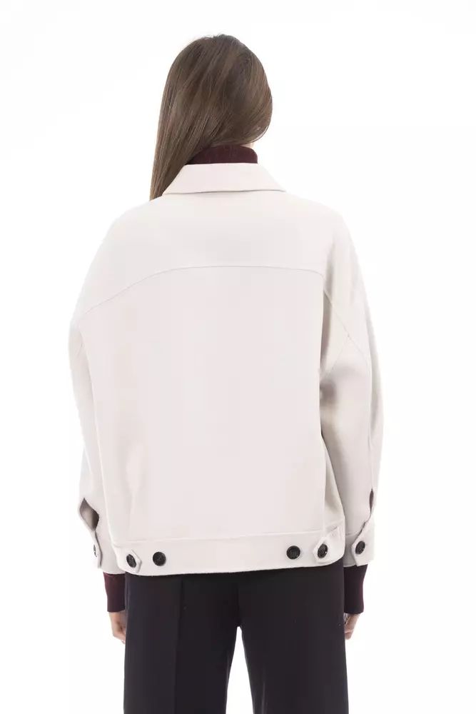 Alpha Studio Chic Woolen White Shirt Women's Jacket