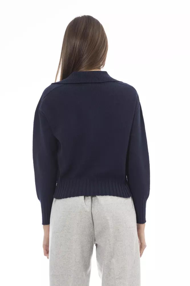 Alpha Studio Chic V-Neck Wool Blend Sweater in Women's Blue