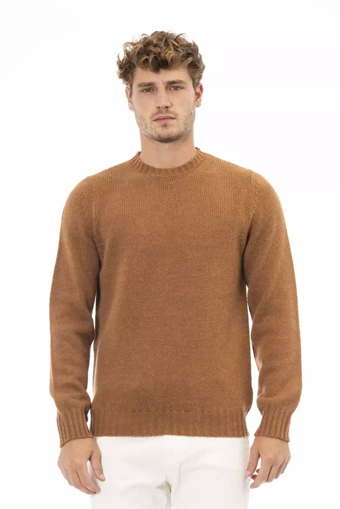 Alpha Studio Beige Alpaca Blend Crewneck Sweater for Men's Men
