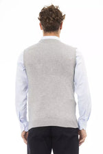 Alpha Studio Chic V-Neckline Vest in Fine Rib Men's Knit