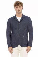Distretto12 Chic Blue Linen-Blend Jacket with Backpack Men's Feature