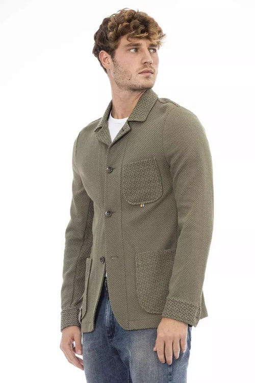 Distretto12 Elegant Green Fabric Jacket with Button Men's Closure