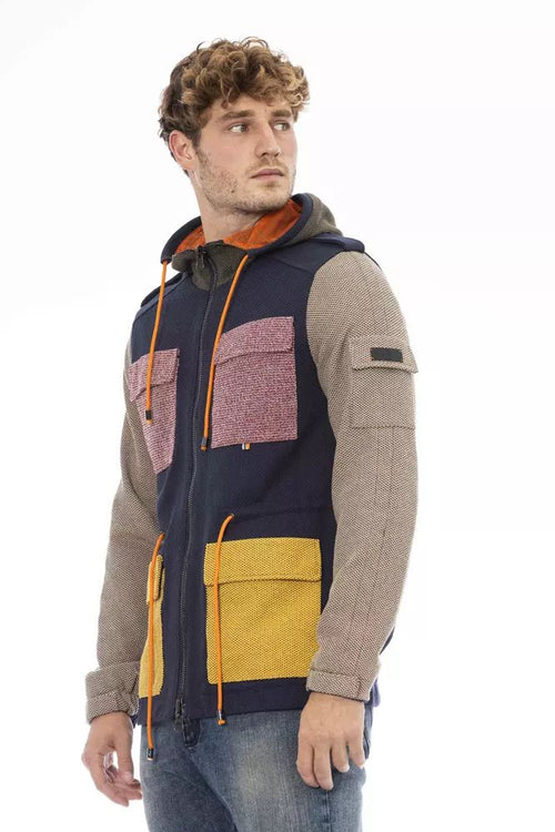 Distretto12 Chic Blue Hooded Jacket with Backpack Men's Braces