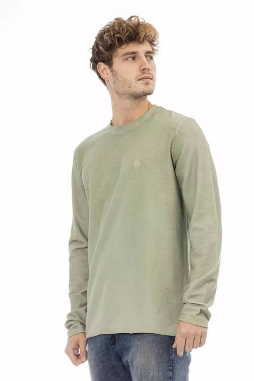 Distretto12 Chic Green Crew Neck Sweater with Embroidered Men's Logo