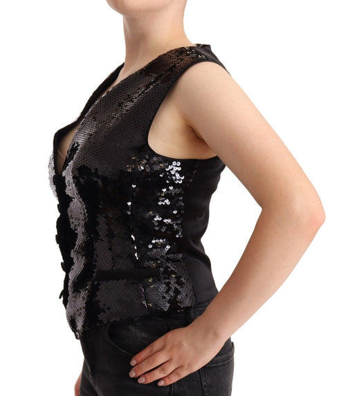 Dolce & Gabbana Elegant Black Sequined Sleeveless Vest Women's Top