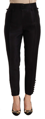 Dsquared² Black Button Embellished Cropped High Waist Women's Pants
