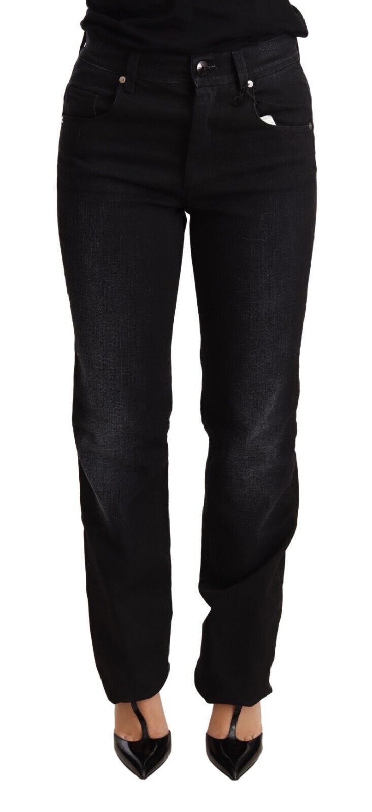 Ermanno Scervino Chic Black Washed Straight Cut Women's Jeans