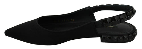 Dolce & Gabbana Black Flats Slingback Charmeuse Women's Shoes