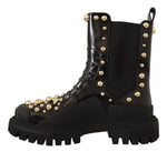 Dolce & Gabbana Studded Leather Combat Boots with Women's Embroidery