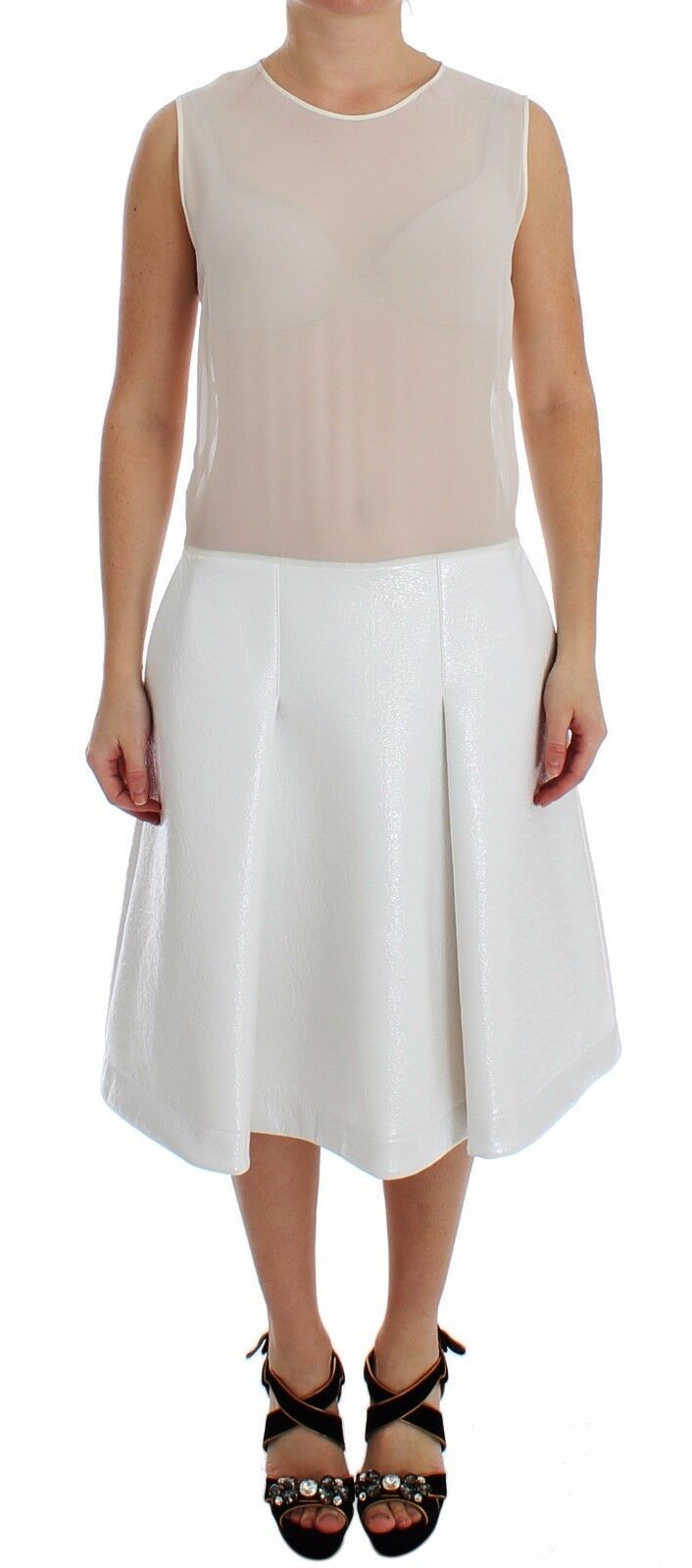 Koonhor Elegant White Silk-Wool Blend Tank Women's Dress
