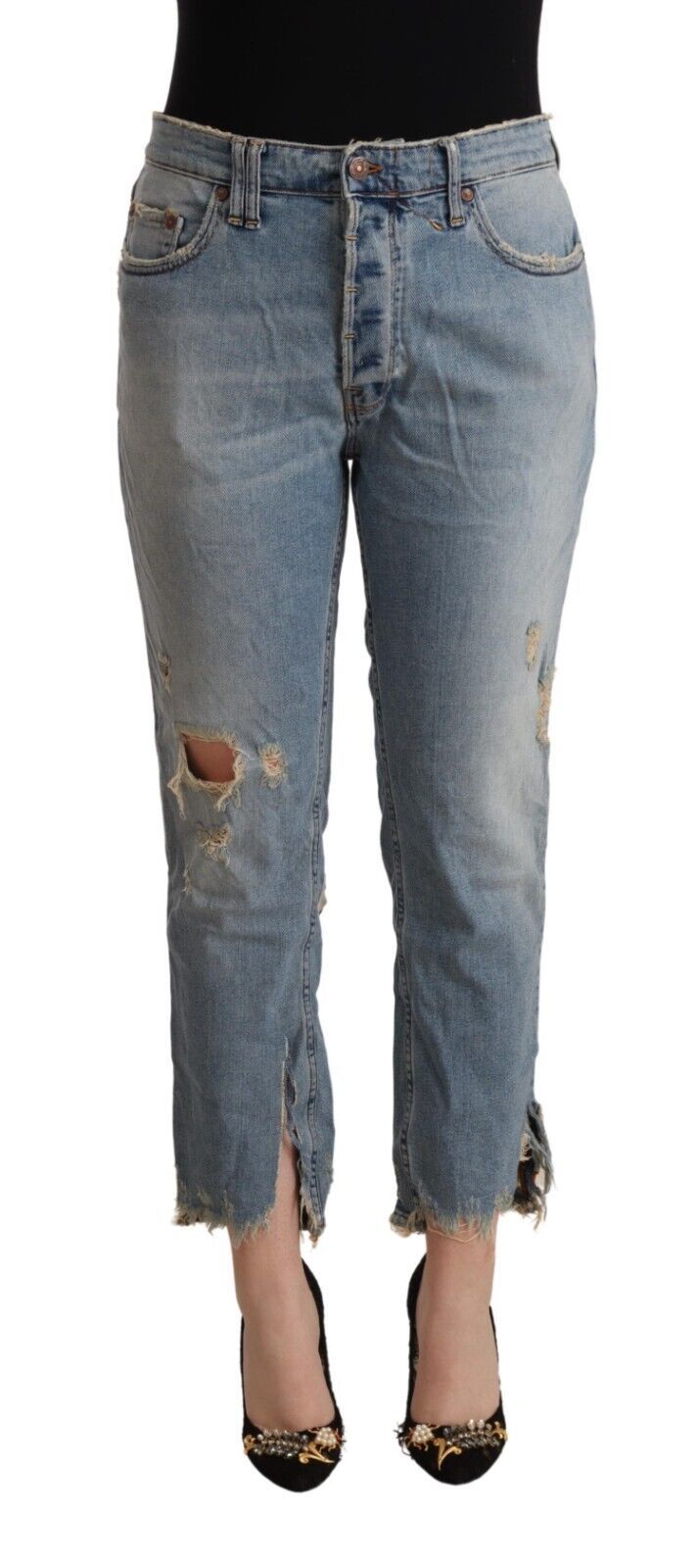 CYCLE Chic Distressed Mid Waist Cropped Women's Denim