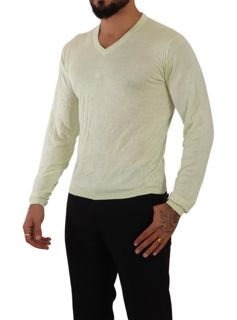 Domenico Tagliente Elegant Silk V-Neck Pullover Men's Sweater