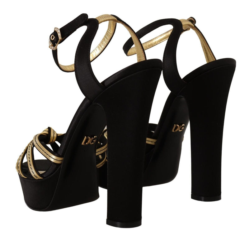 Dolce & Gabbana Elegant Black Gold Ankle Strap Heels Women's Sandals