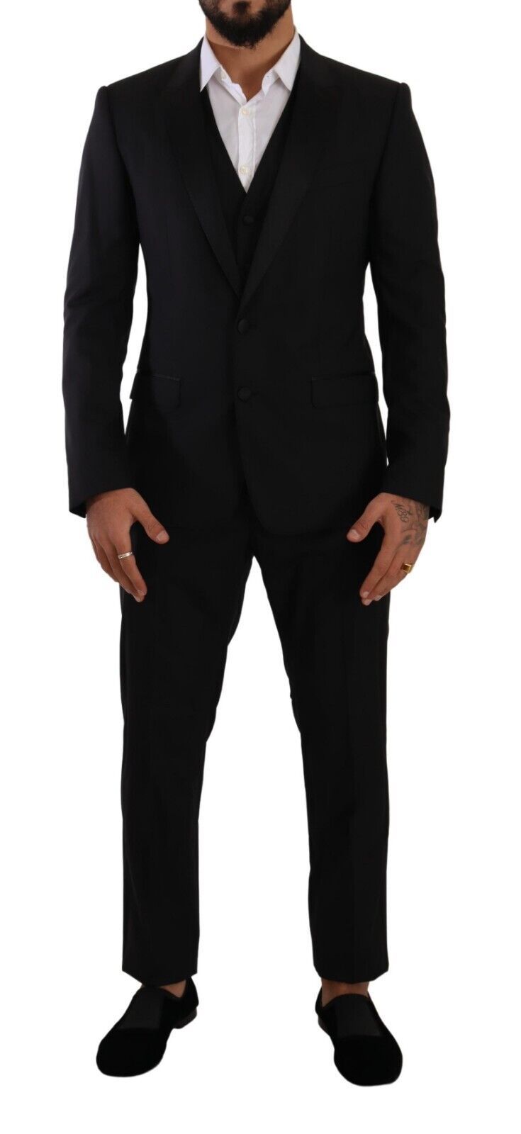 Dolce & Gabbana Elegant Black Three-Piece Martini Fit Men's Suit