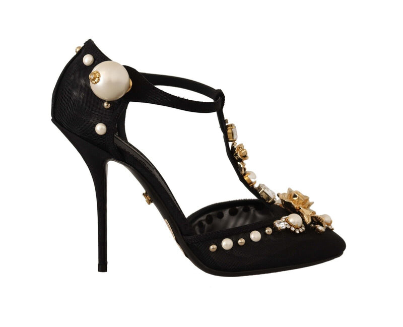 Dolce & Gabbana Elegant Embellished T-Strap Heels Women's Sandals