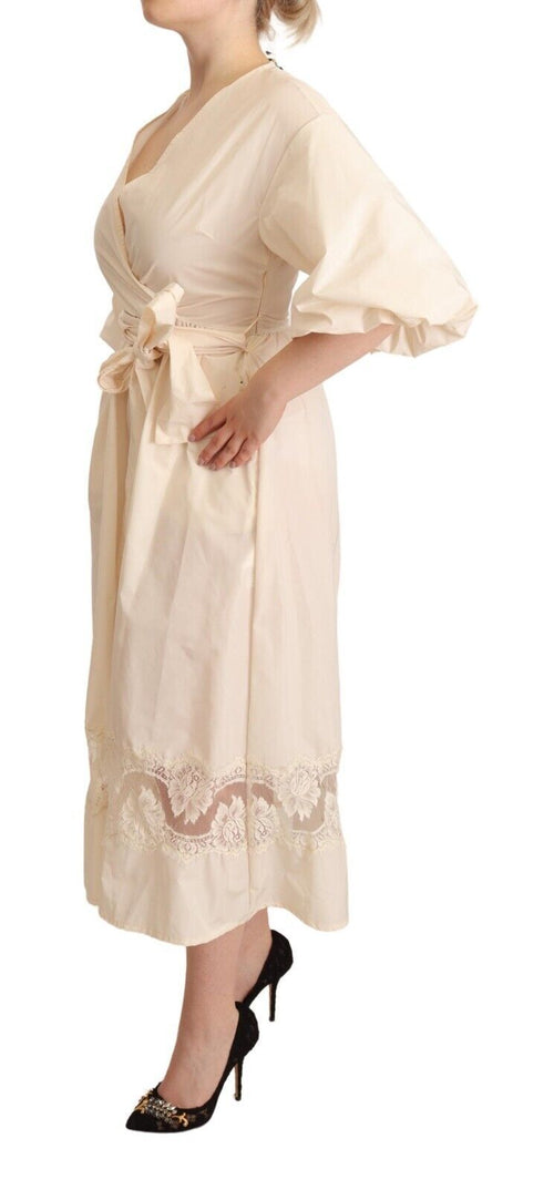 PINK MEMORIES Elegant Off White Maxi Wrap Women's Dress