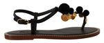 Dolce & Gabbana Chic Leather Ankle Strap Flats with Gold Women's Detailing