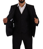 Dolce & Gabbana Elegant Black Three-Piece Martini Fit Men's Suit