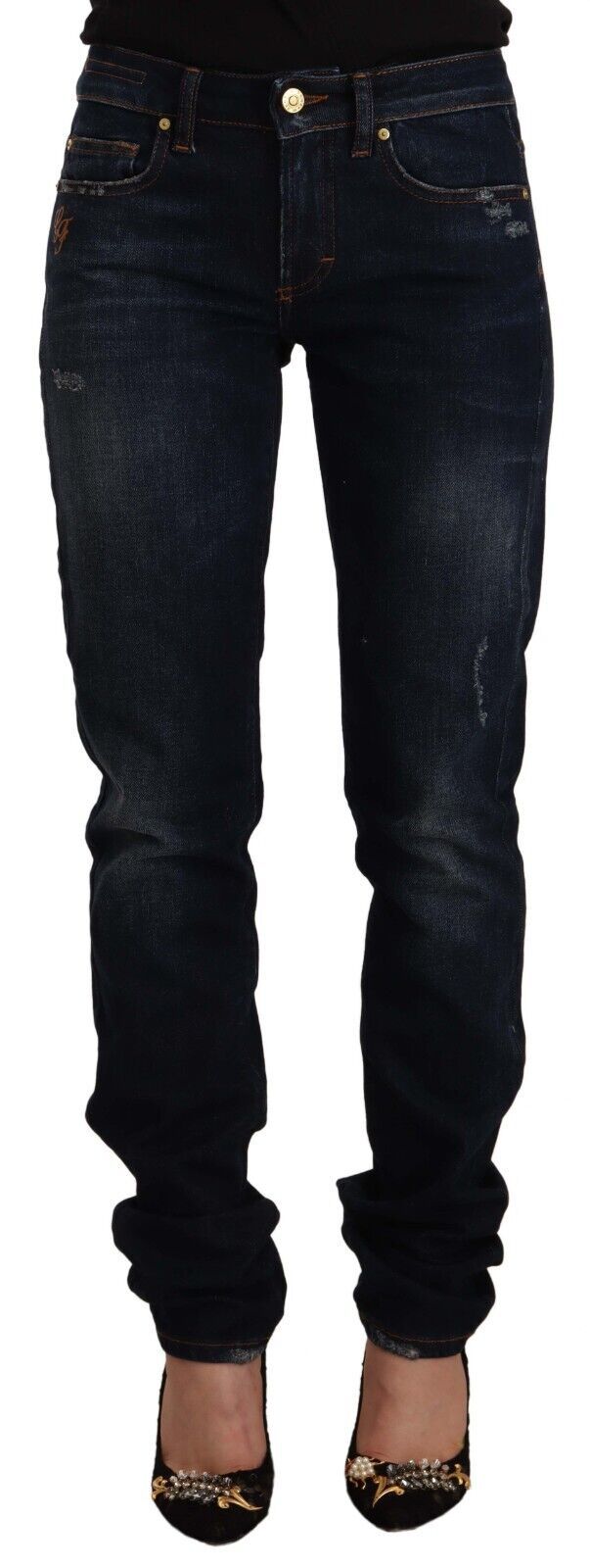 GF Ferre Chic Mid-Waist Skinny Jeans in Dark Blue Women's Wash