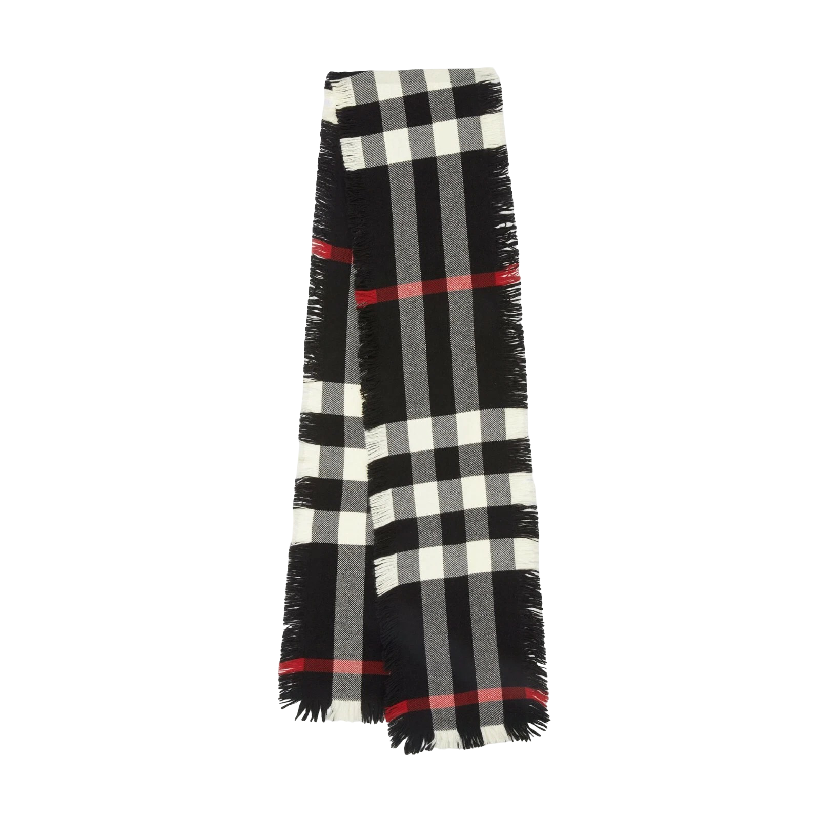 Burberry Black Half Mega Check Fringe Wool Scarf