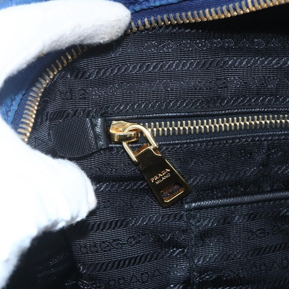 Prada Chain Shoulder Bag Quilted Tessuto Blue Nylon Shoulder Bag Bag (Pre-Owned)