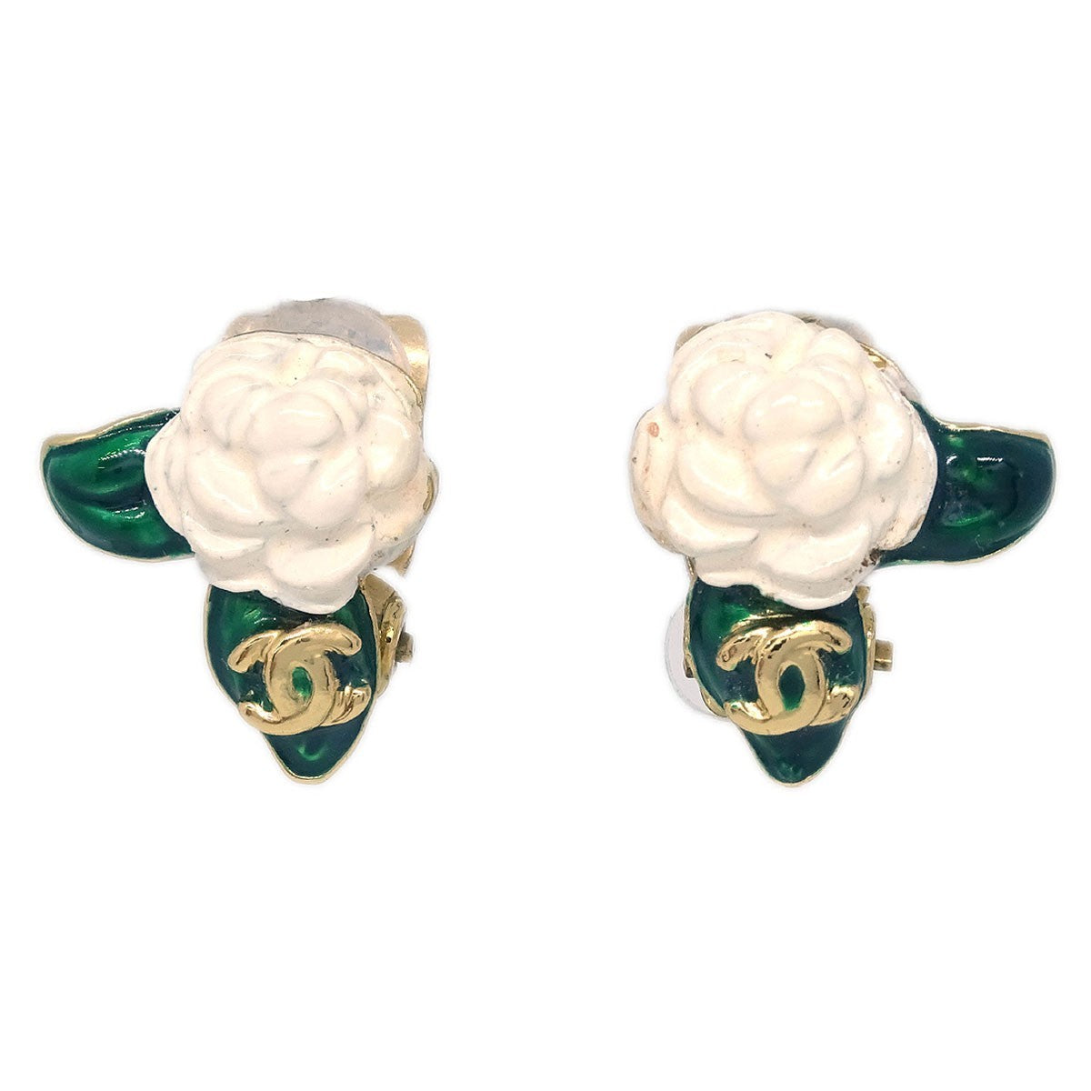 Chanel Vintage Cc Camellia Clip-On Earrings Metal Gold Gold_Plated Earrings Jewelry (Pre-Owned)